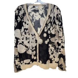 Chicos 0 Cardigan Sweater Lightweight Top Semi Sheer Abstract Small Black Ivory